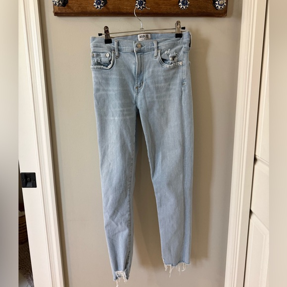 Agolde Denim - AGOLDE Light Blue Women's Stretch Raw Hem Jeans